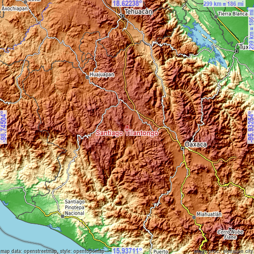 Topographic map of Santiago Tilantongo