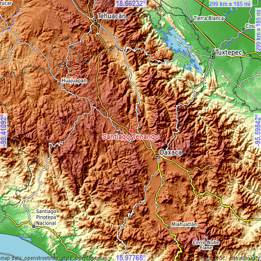 Topographic map of Santiago Tenango