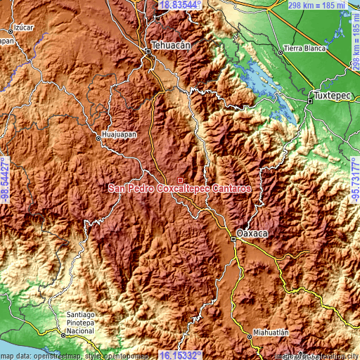 Topographic map of San Pedro Coxcaltepec Cántaros