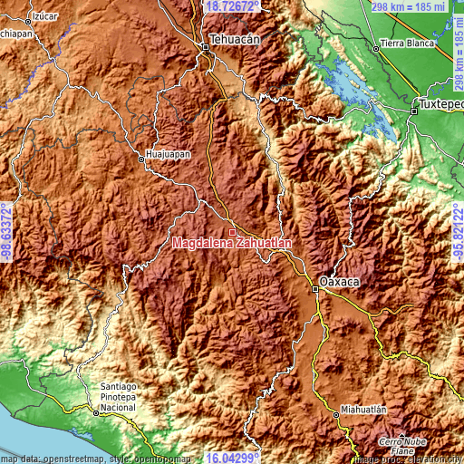 Topographic map of Magdalena Zahuatlán