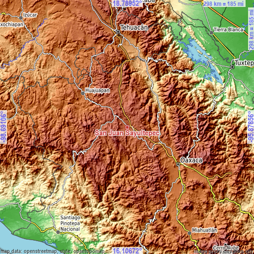 Topographic map of San Juan Sayultepec