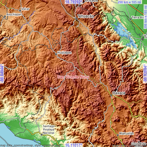 Topographic map of San Vicente Nuñu