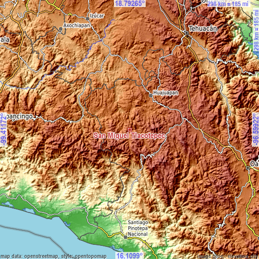 Topographic map of San Miguel Tlacotepec