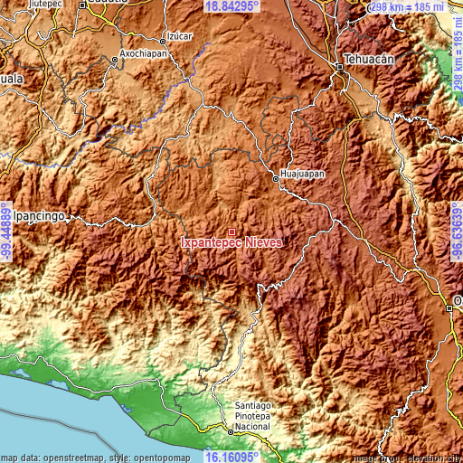 Topographic map of Ixpantepec Nieves