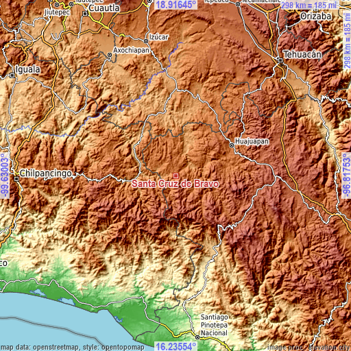 Topographic map of Santa Cruz de Bravo