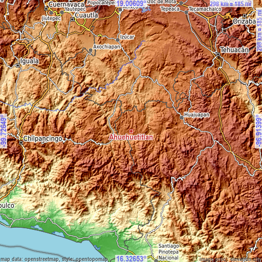 Topographic map of Ahuehuetitlán