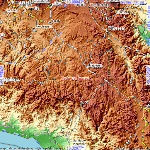 Topographic map of Yetla de Juárez