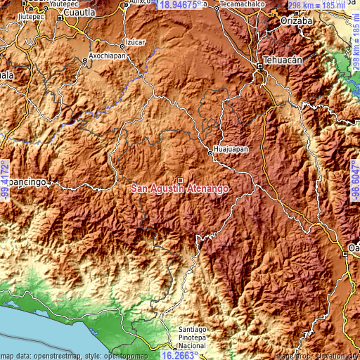 Topographic map of San Agustín Atenango