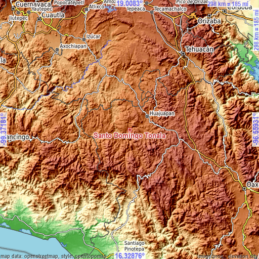 Topographic map of Santo Domingo Tonalá