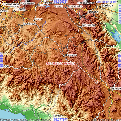 Topographic map of San Marcos Arteaga