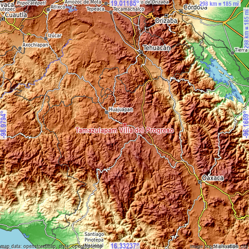 Topographic map of Tamazulapam Villa del Progreso