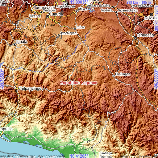 Topographic map of Zapotitlán Lagunas