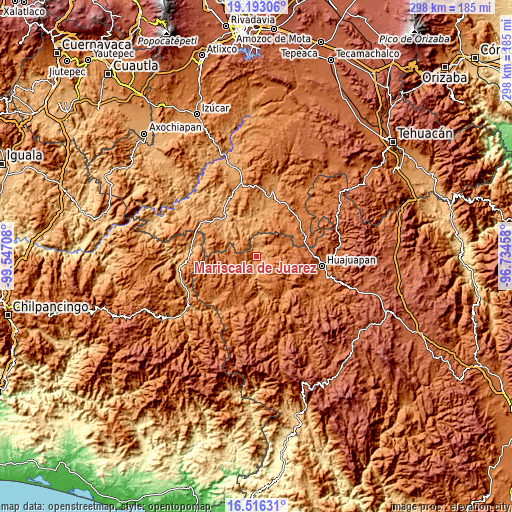 Topographic map of Mariscala de Juárez