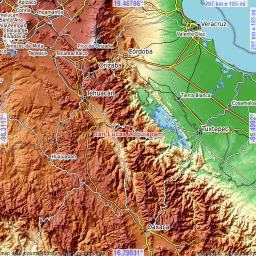 Topographic map of San Lucas Zoquiápam