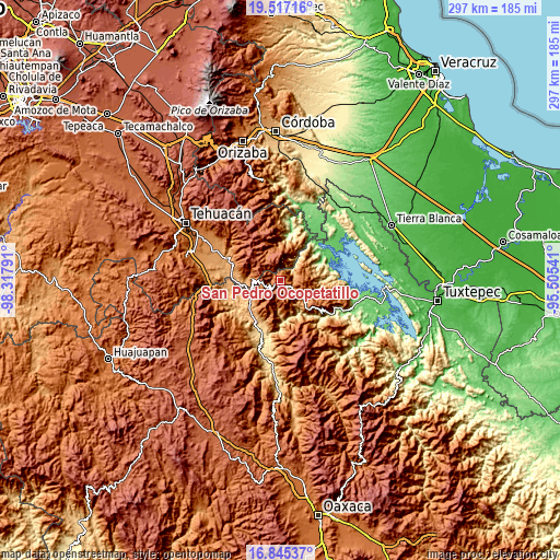 Topographic map of San Pedro Ocopetatillo