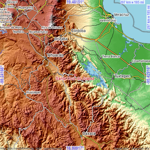 Topographic map of Santa Cruz de Juárez