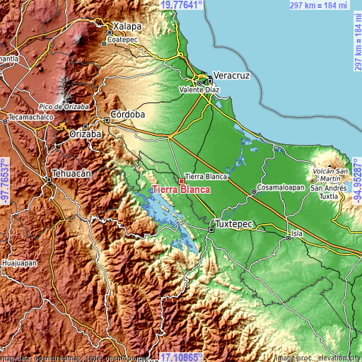 Topographic map of Tierra Blanca