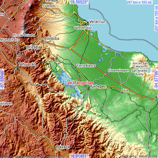 Topographic map of Las Margaritas