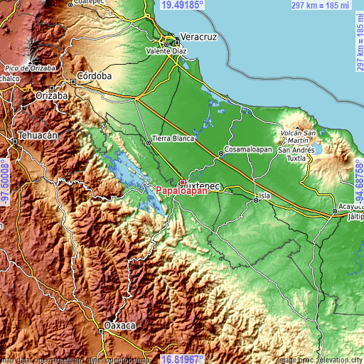 Topographic map of Papaloapan