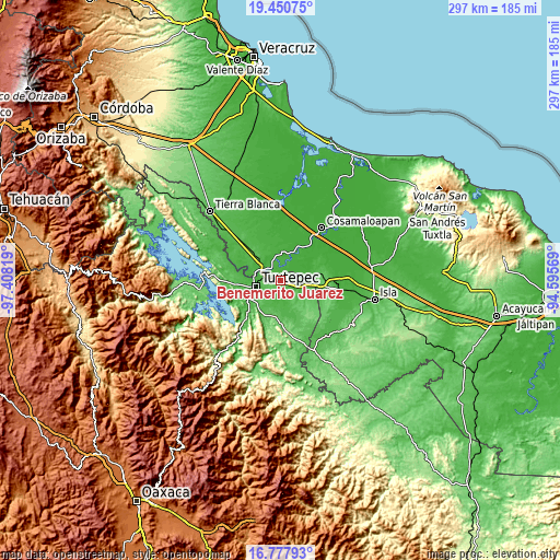 Topographic map of Benemérito Juárez