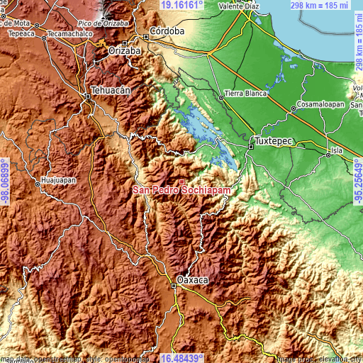 Topographic map of San Pedro Sochiápam