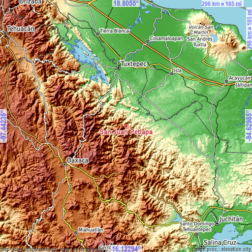 Topographic map of San Juan Petlapa