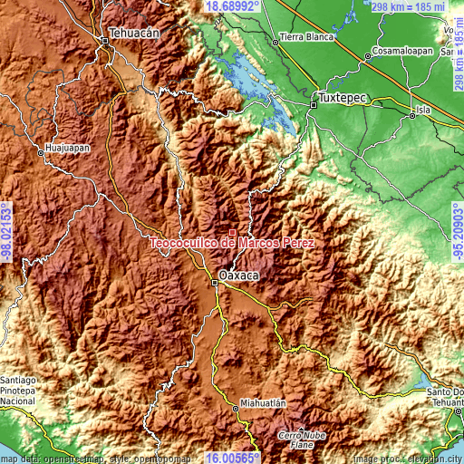 Topographic map of Teococuilco de Marcos Pérez