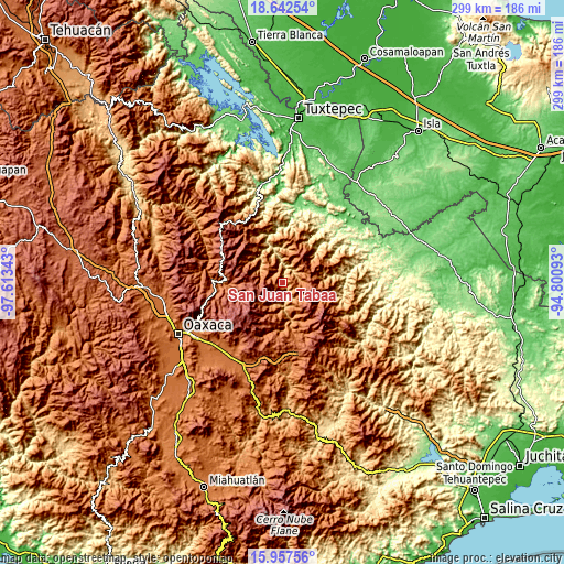 Topographic map of San Juan Tabaá