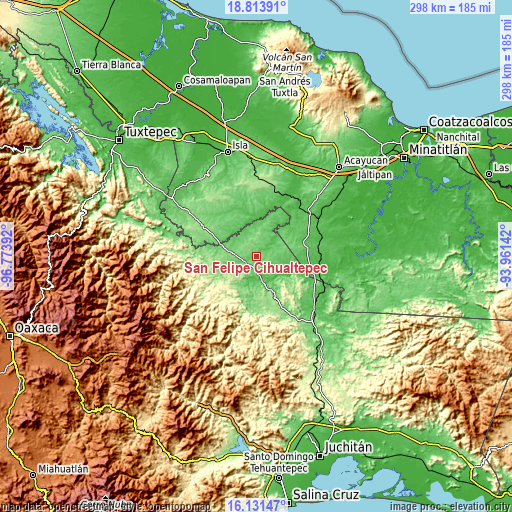 Topographic map of San Felipe Cihualtepec