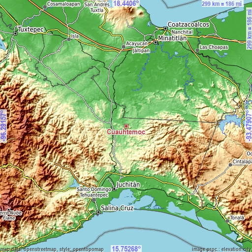 Topographic map of Cuauhtémoc