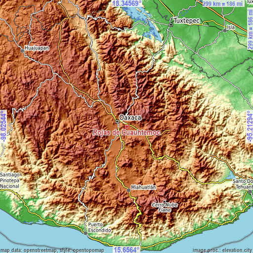 Topographic map of Rojas de Cuauhtémoc