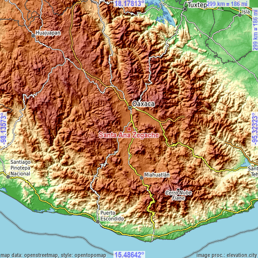 Topographic map of Santa Ana Zegache