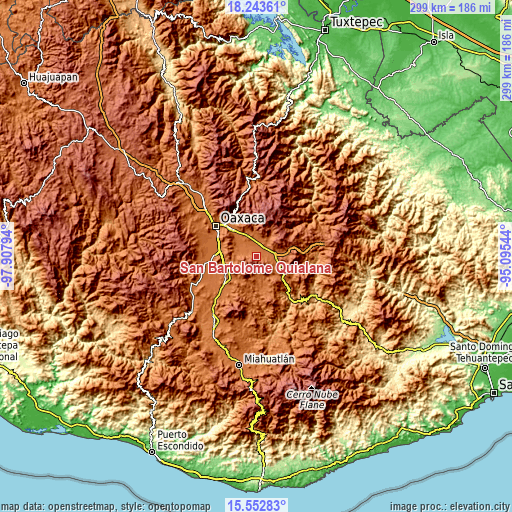 Topographic map of San Bartolomé Quialana