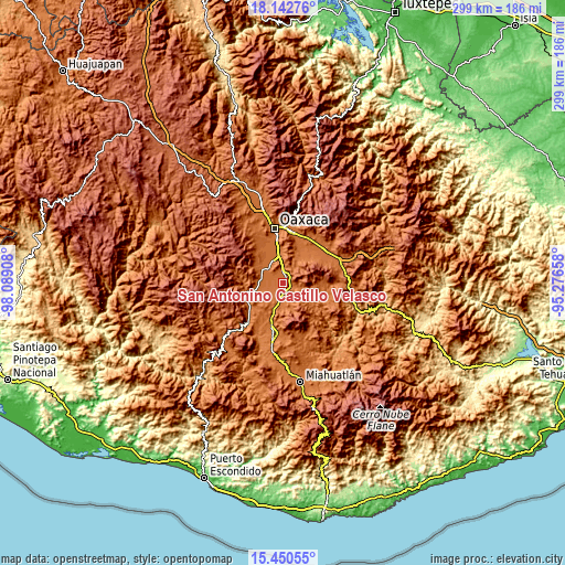 Topographic map of San Antonino Castillo Velasco