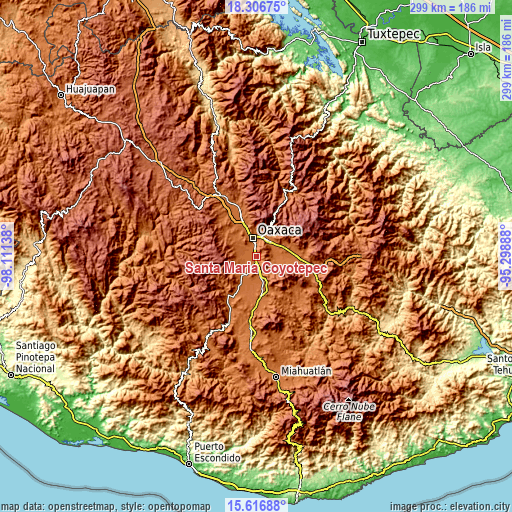 Topographic map of Santa María Coyotepec