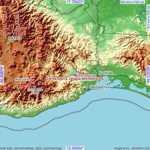 Topographic map of Santa María Jalapa del Marqués