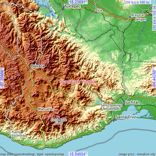 Topographic map of Guadalupe Victoria