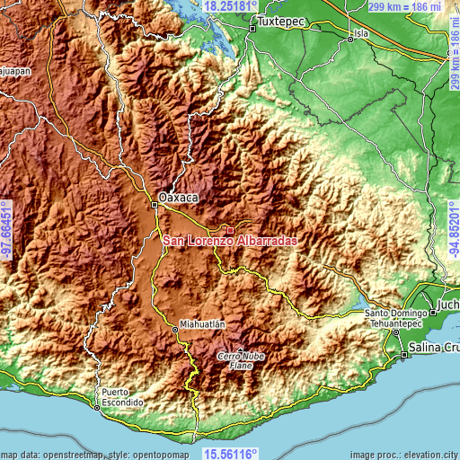 Topographic map of San Lorenzo Albarradas
