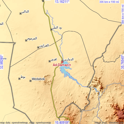 Topographic map of Ad-Damazin