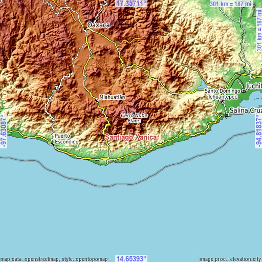 Topographic map of Santiago Xanica