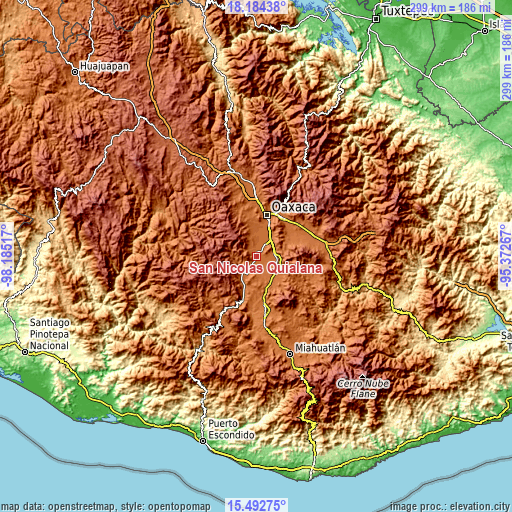 Topographic map of San Nicolás Quialana