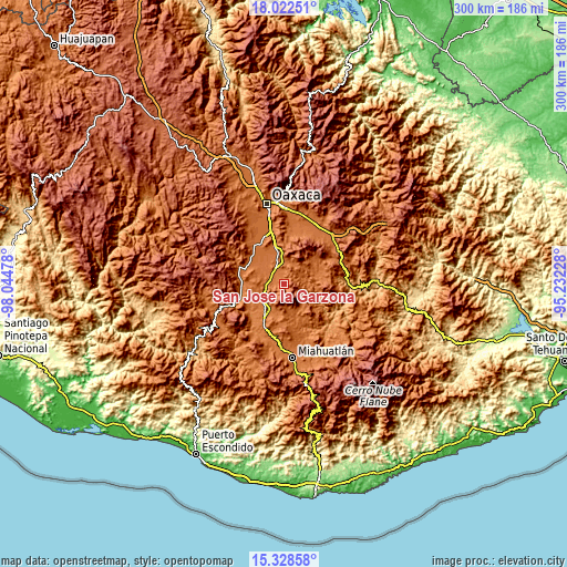 Topographic map of San José la Garzona