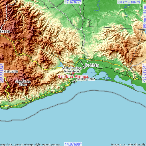 Topographic map of San Blas Atempa