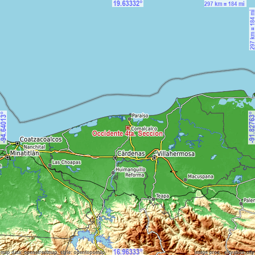 Topographic map of Occidente 4ta. Sección