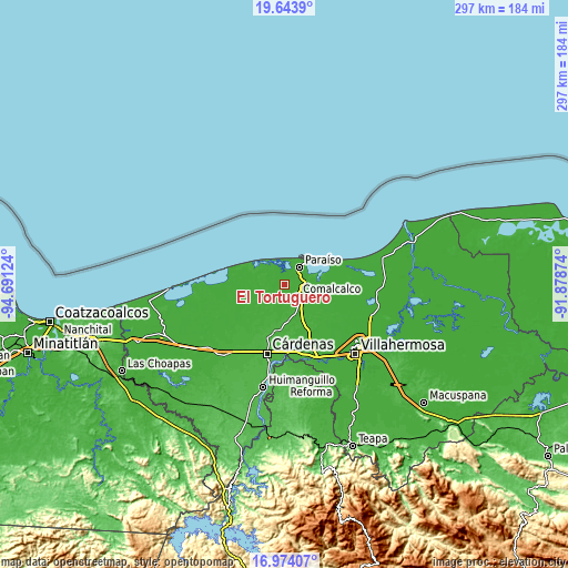 Topographic map of El Tortuguero