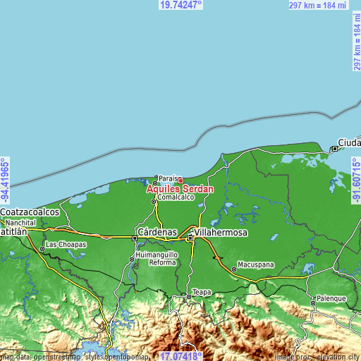 Topographic map of Aquiles Serdán