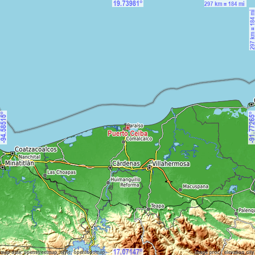 Topographic map of Puerto Ceiba