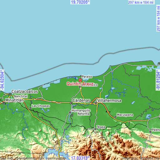 Topographic map of Quintín Arauz