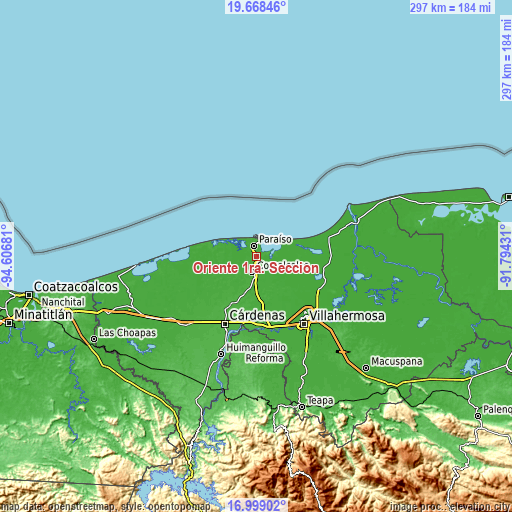 Topographic map of Oriente 1ra. Sección