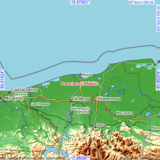 Topographic map of Francisco I. Madero
